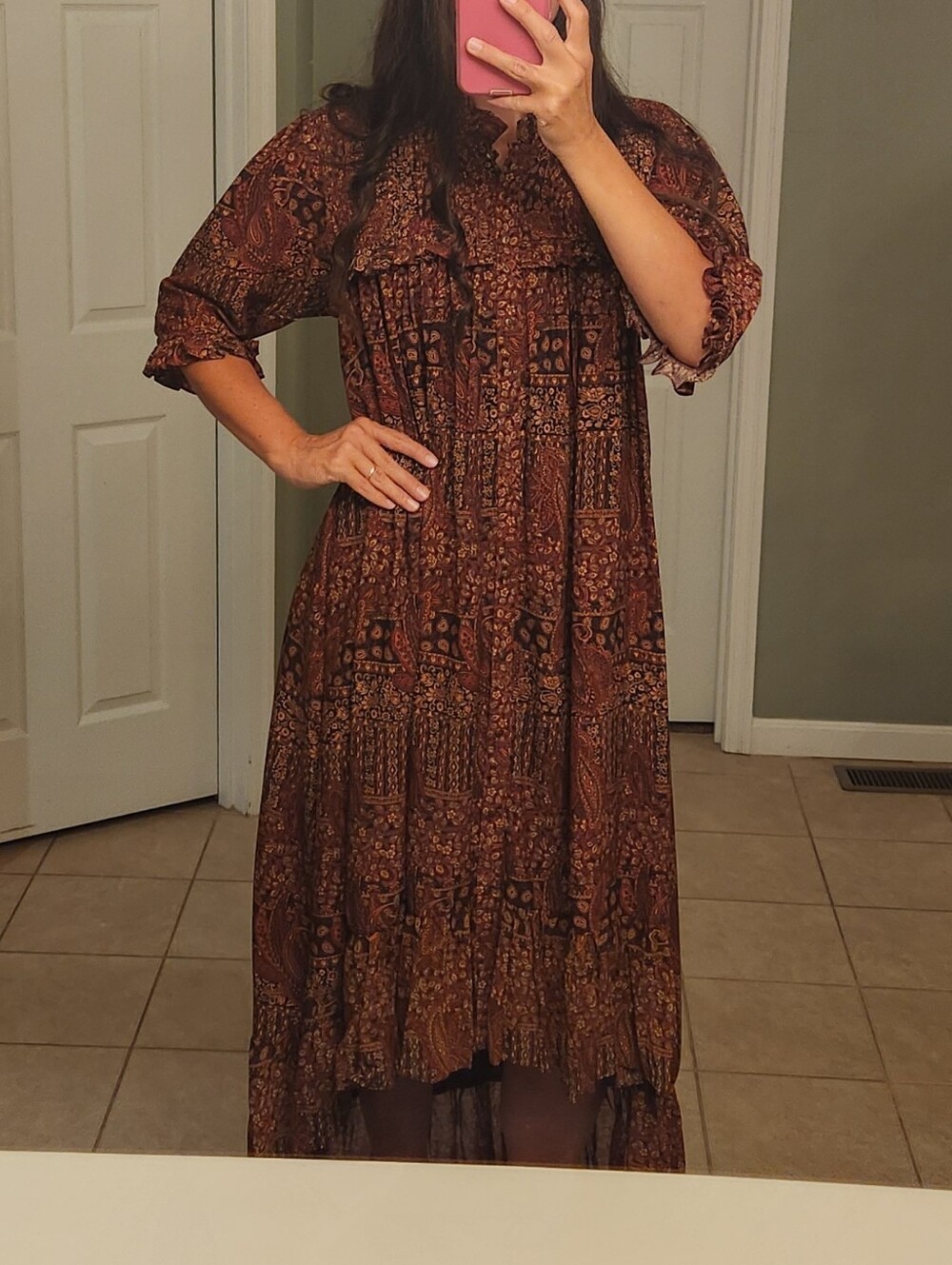 Anthropologie Pinnacle Made In India Detailed W Silk Fall Vibes High-Low Midi - Picture 15 of 15